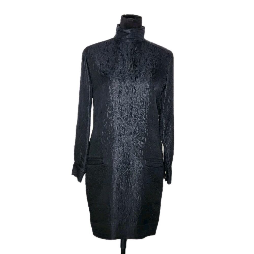 Gianni Versace Black Wool Silk Blend Long Sleeve Shift Mini Dress No Size Tag